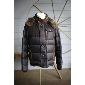 $2,450 Handstitch Quilted Down Jacket W/Leather Shearling Hood SZ 48/38 M NEW